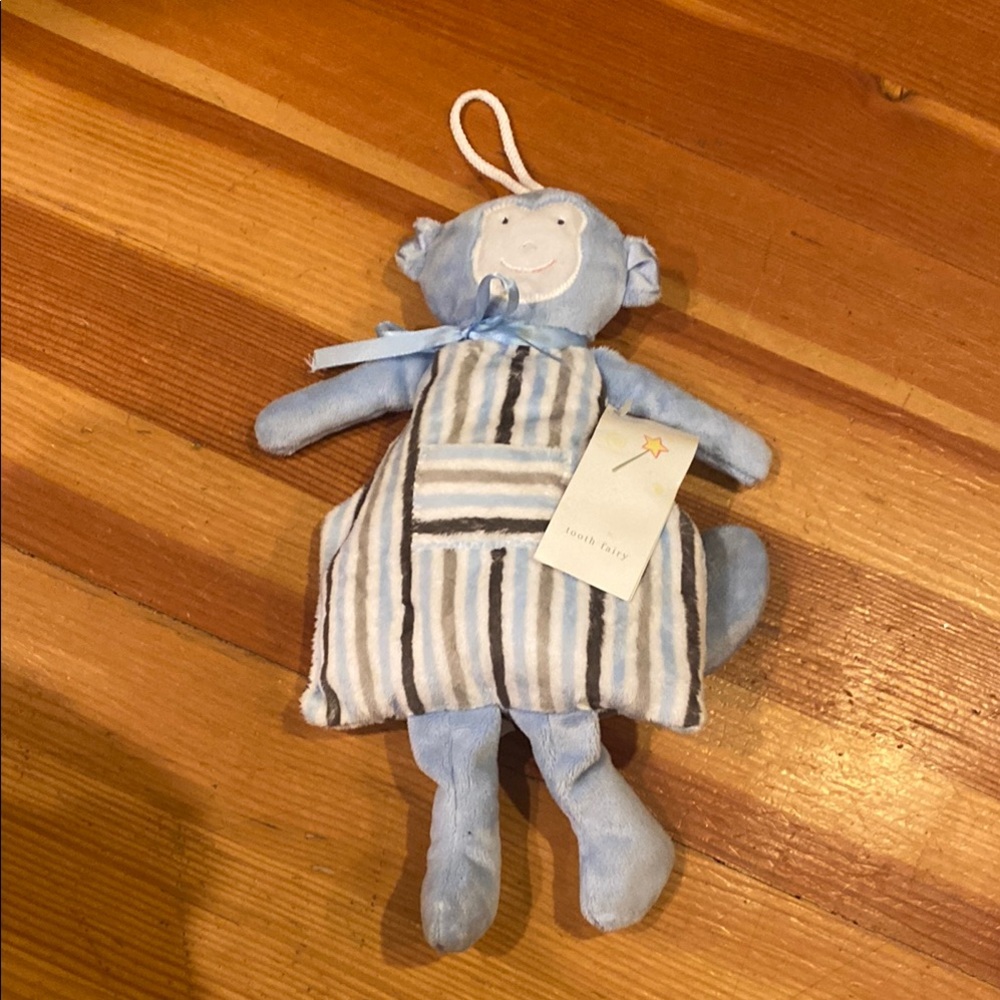 Adorable woof & poof tooth fairy monkey pillow Blue Striped Plush